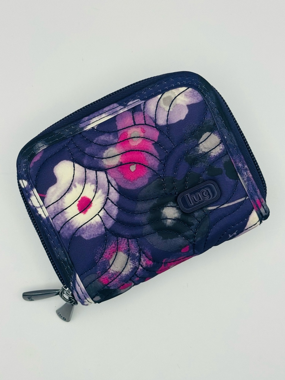 Lug Splits Compact Organizer Wallet Quilted Purple & Pink Floral RFID Protection